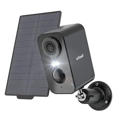 Immagine di ieGeek 2K 3MP Telecamera Wi Fi Esterno Senza Fili, Videocamera Sorveglianza WiFi Batteria con Pannello Solare, Visione Notturna a Colori, Rilevazione di Movimento PIR, Sirena, 2 Vie Audio, Cloud, IP65