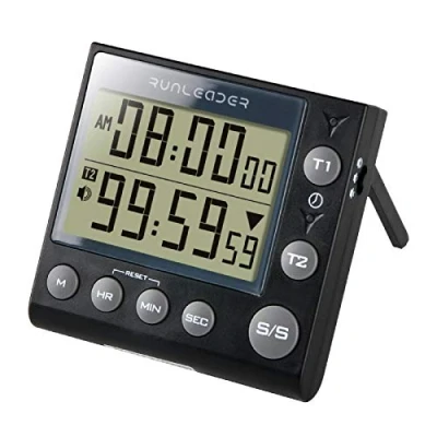 Immagine di Timer da cucina digitale doppio Runleader,timer forno,timer per conto alla rovescia/conto rovescia con schienale magnetico,pulsante START/STOP,per ufficio Cooking (batteria inclusa)