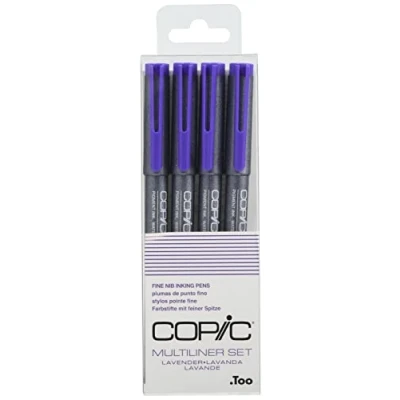 Immagine di Copic Set multiuso, lavanda, 4 fineliner in diversi spessori, penne con punta fine e inchiostro pigmentato resistente all&#039;acqua