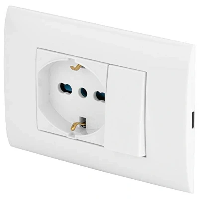 Immagine di POLY POOL PP6095X Placca Evolution Scatola 3 Moduli con Frutto Deviatore Elettrico e Presa Pluristandard Kit Incasso Supporto Viti di Montaggio