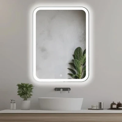 Immagine di Venti Specchio da bagno verticale 60x80cm con luci LED, illuminato interruttore touch, Angoli arrotondati rettangolare luce LED frontale bianca naturale
