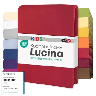 Immagine di CelinaTex Lucina Baby Kids Lenzuolo Elasticizzato Lettino Letto per Bambini Cotone 2er Set 60x120 70x140 cm Rosso Rubino