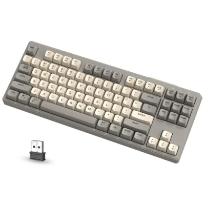 Immagine di ATTACK SHARK FREEWOLF M87 Tastiera da gioco wireless all&#039;80%, TKL RGB Mechanical Feeling SA PBT Bluetooth/2.4Ghz Dual Mode, batteria 4000 mAh per Mac/Win, ufficio/giochi Gris Crème