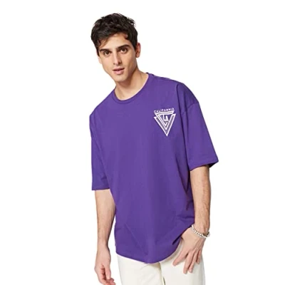 Immagine di Trendyol Uomo Abbigliamento Oversize Basic Girocollo Maglietta in Tessuto Camicia, Viola