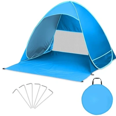 Immagine di BUOAZR Tenda da Spiaggia Portatile, con Protezione Solare dai raggi UV UPF 50+, Pop up per 2 4 Persone, Antivento Pesca Campeggio, Viaggi, Vacanza in