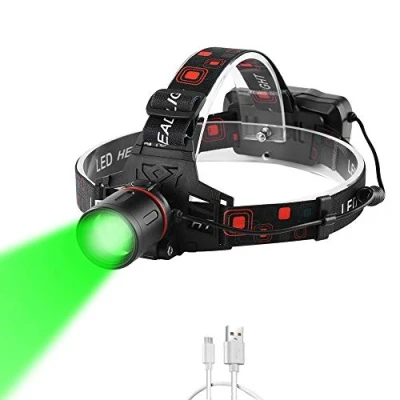 Immagine di Lampada Frontale LED Ricaricabile Verde, WESLITE 1000 Lumen Lampade da Testa con Luce Verde Zoom in grado Torcia per Caccia, Campeggio, Visione Notturna (Luce Verde)