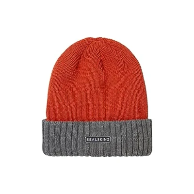 Immagine di SEALSKINZ Bacton, Berretto Impermeabile per Clima Freddo con Risvolto, Arancione e Grigio, L/XL
