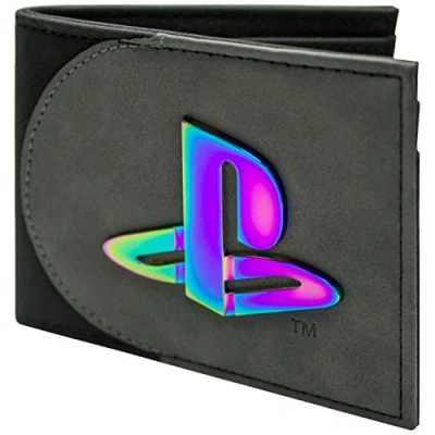 Immagine di PS5 Triangolo Quadrato Emblema Metallico Iridescente Iconico Portafoglio/Portamonete Bi Fold Porta ID &amp; Carte, Grigio