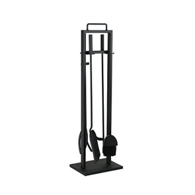Immagine di Kamino Flam Kaminbesteck Set Eisen Accessori per caminetto nero moderno con posate Utensili 4 pezzi supporto e attizzatoio