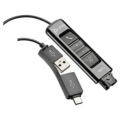 Immagine di Plantronics Poly DA85 USB A/USB C digital adapter Works with call center Quick Disconnect (QD) Headsets Acoustic Hearing Protection Avaya, Genesys,&amp;Cisco platforms