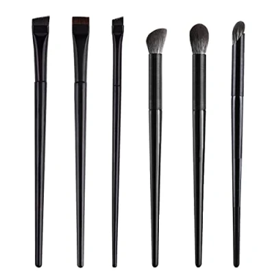 Immagine di Set di 6 pennelli da trucco, pennello per sopracciglia piatto, eyeliner smussato, applicatore ombretto modellare sopracciglia, applicare riflessi e ombre