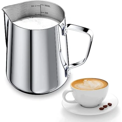 Immagine di Lattiera, pannarello portatile in acciaio inossidabile da 350 ml, tazza del latte con misurino, lattiera perfetta per espresso