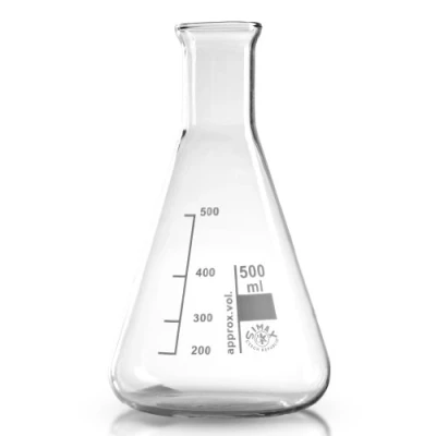 Immagine di Erlenmeyerkolben 500 ml in vetro da laboratorio di alta qualità (borosilicato 3.3), trasparente, graduato, resistente al calore, laboratorio, pistone Simax Erlenmeyer, borosilicato, ontano