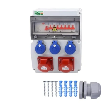Immagine di Distributore di corrente da parete completo cablato, 32 A, 16 230 V, con contatore CEE IP65, 11. 2 x 16a 3 LS+FI