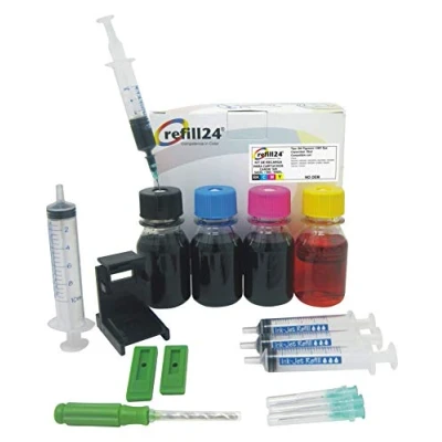 Immagine di refill24 Kit di ricarica Compatibile per cartucce d&#039;inchiostro Canon 545, 546, 545 XL, 546 nero e a colori, include clip accessori + 240 ml inchiostro