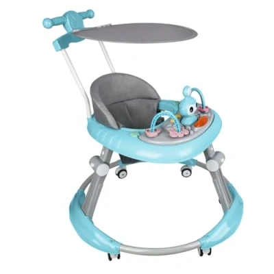 Immagine di girello pieghevole per neonati da 6 a 18 mesi, bambini con ruote silenziose, altezza regolabile, facile riporre 70 x 91 cm, blu