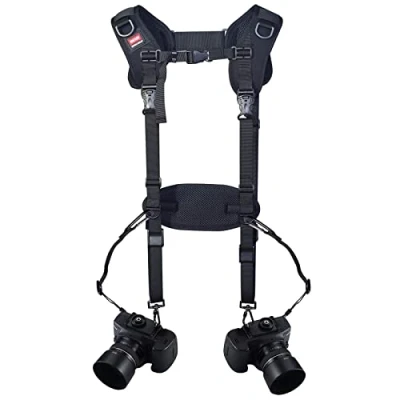 Immagine di Cinghia per doppia fotocamera Tracolla regolabile a sgancio rapido spalla con cavo di sicurezza DSLR SLR (muxin 2)