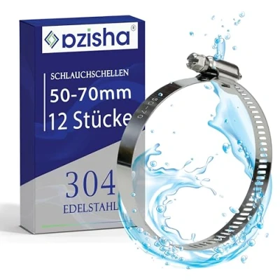 Immagine di AZISHA Fascette Metalliche Stringitubo 50 70mm 12 Pezzi 304 Inox Regolabile Fascetta W4 Metallica Per Tubi Piscina,Giardino,Gas,Lavatrice,Auto E Acqua