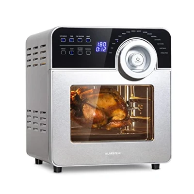 Immagine di Klarstein AeroVital Cube Chef friggitrice ad aria da 1700 W, con schermo touch, 16 programmi, 50 220 C, 14 L, circa 10 h di preselezione della durata, acciaio inox, Argento