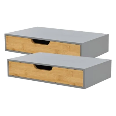 Immagine di [en.casa] Set di 2 Mensole con Cassetto Consolle da Parete Muro Comodini Sospesi Integrato 40 x 24 8 cm bambù Grigio