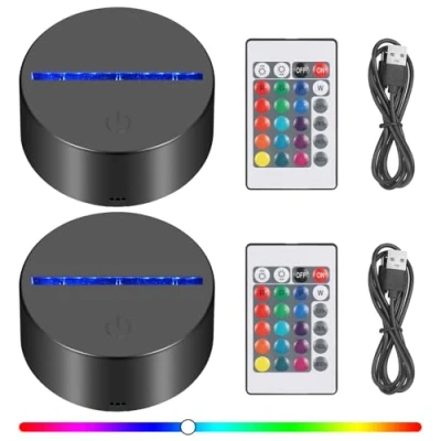 Immagine di Apritsce 2 Pezzi Base LED, Luminosa A LED con Telecomando, per Lampada Notturna 3D 16 Colori Dimmerabili Camera da Letto, Cameretta Dei Bambini, Soggiorno, Bar
