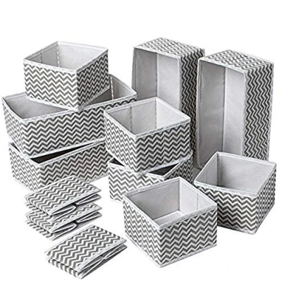 Immagine di Evance Set di 12 organizzatori per cassetti pieghevoli in tessuto non tessuto, sottoabiti, reggiseni, cravatte, calze, scatola portaoggetti con vano (12 pezzi, grigio)