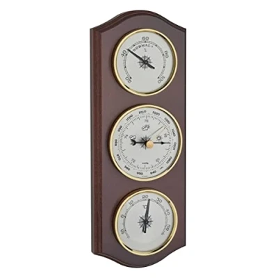 Immagine di TFA Dostmann Stazione meteo analogica, 20.1000.03, con barometro, termometro, igrometro, per previsioni locali, in legno massiccio, color noce