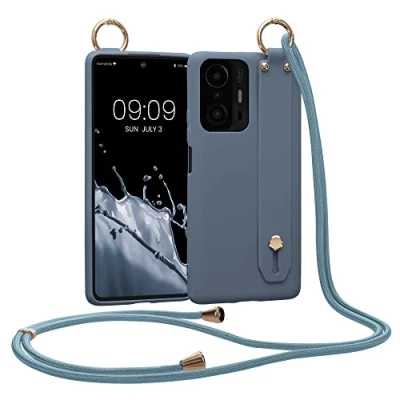 Immagine di kwmobile Cover a Tracolla Compatibile con Xiaomi 11T / PRO Back Case in Silicone Ardesia Scuro Custodia Cordino e Passante Cinta