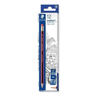 Immagine di STAEDTLER matite Tradition, confezione da 12 di grafite, gradazione HB, con gommino sul fondo, alta qualità e resistenza, 112 HB