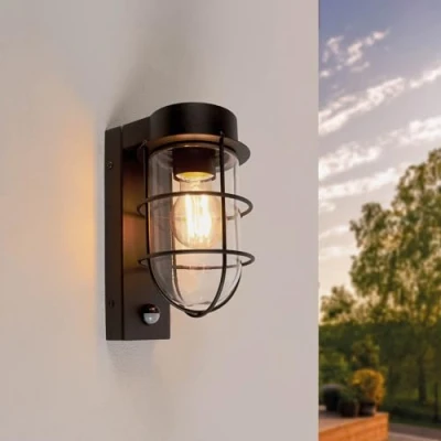 Immagine di Ledvion Lampada a Parete Rotondo con Senor Nero, IP44, E27, Nera per Esterno, LED