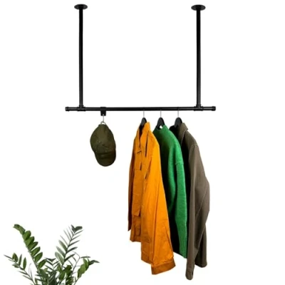 Immagine di RSR Hangers asta appendiabiti design industriale per soffitto, larghezza 120 cm x altezza 30 montaggio a soffitto spogliatoio camera da letto corridoio cabina armadio