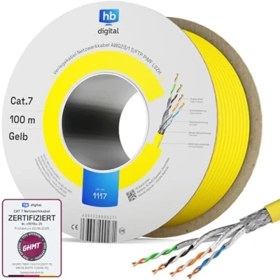 Immagine di HB Digital Basic Cavo di rete LAN categoria 7 professionale S/FTP PIMF LSZH, senza alogeni, RoHS Compliant, cat. Cat7 AWG 23/1 100m giallo.