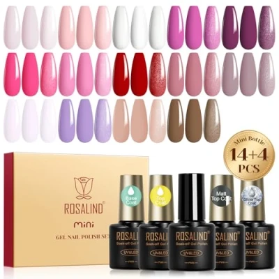 Immagine di ROSALIND Smalto Semipermanente Unghie, 18 Pezzi Rosa Nudo Bianco Rosso Viola Marrone Colori Smalti Semipermanenti per Soak Off UV/LED Gel Unghie Nail Art Manicure