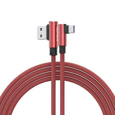 Immagine di Techgear, cavo USB C da 1,5 m, tipo C, angolo retto di 90 gradi, compatibile con Huawei P30, Moto G9, G8, Samsung Note 20, S20 S10 A21s A20e A51, OnePlus 8 7, Pixel 5 4, ecc Rosso