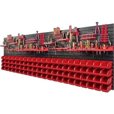 Immagine di botle 84 scatole impilabili, scaffalatura da officina 230 x 78 cm, supporto per attrezzi parete, garage, contenitori impilabili rosso scaffali magazzino, poggia parete