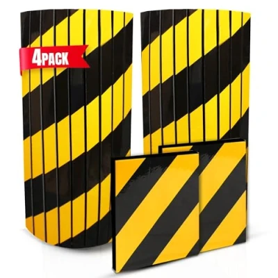 Immagine di protezione colonne garage 4 pezzi adatto a circolari, parcheggio riflettente per porte e paraurti auto (2 pz 40 x 25 20 cm flessibile + 2 lisci) (giallo)