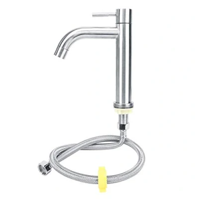 Immagine di Rubinetto per Lavabo, Acqua Fredda Singolo in Acciaio Inossidabile, Bagno Lavabo con Tubo Flessibile da 60cm, Vassoio Lavanderia, Lavandino di Lavaggio delle Mani