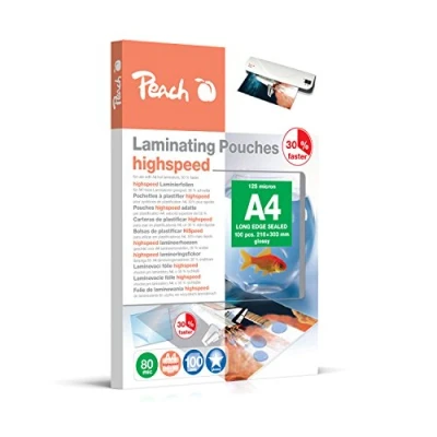 Immagine di Peach Pellicola di laminazione A4 80 mic 100 pouches lucido ad alta velocità utilizzabile in plastificatrici A3 tutti i produttori PP580 22