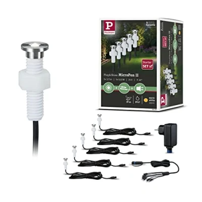 Immagine di Paulmann MicroPen II 93695 Sistema dilluminazione Plug&amp;Shine Kit base lampade LED incasso esterni da 5 (monocolore) 1.1 W Bianco caldo Argento