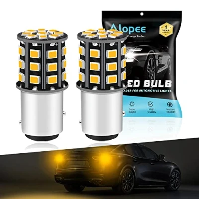 Immagine di Alopee 2 Pack 1157 BAY15D 1016 1034 7528 2057 2357 Luci Indicatori di Direzione per Auto 12V 24V Ambra/Giallo 2835 33 SMD Lampadina a LED Sostituzione Lampeggiante Coda