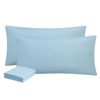 Immagine di Aisbo Federe Cuscini Letto 40x80 Coppia di Matrimoniale, con Cerniera, Microfibra, Traspiranti e Morbidissime, Azzurro