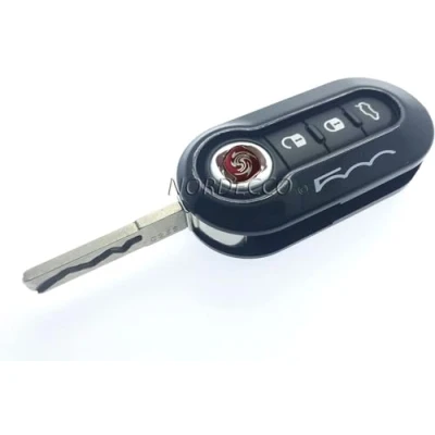 Immagine di Nordecco Custodia per chiave Fiat 500, 500C, 500L, Abarth, Grande Punto, Brava, Panda Stilo, Linea, 3 pulsanti, colore: nero e bianco