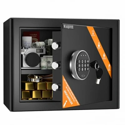 Immagine di WASJOYE Cassaforte e Serratura, per Contanti, con Tastierino Digitale a Doppia Chiave, Design di Ancoraggio Muro o Armadio Hotel Ufficio Domestico, 28.8L