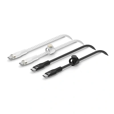 Immagine di Belkin BoostCharge Pro Flex Cavo intrecciato da USB Type C a C, ricarica rapida PD, certificato IF per iPhone 15, Galaxy S24, Pixel, iPad, MacBook e altri, 1 m, confezione 2, nero/bianco