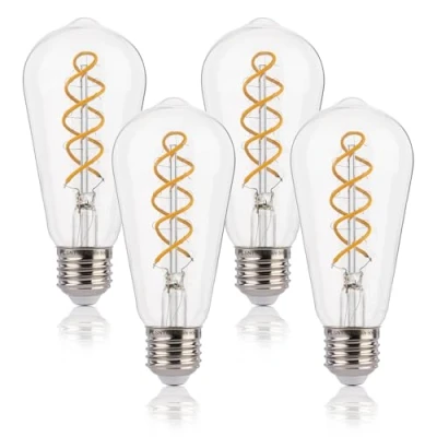 Immagine di FLSNT Lampadina LED Edison E27, ST58 Retro Stile Spirale Filamento Decorativo Lampadine, 4W(equivalente 40W), 2200K, Vetro trasparente, Non Dimmerabile, Confezione da 4