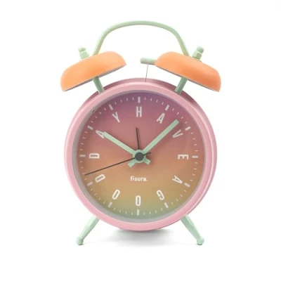 Immagine di Fisura Orologio sveglia analogico senza Tic TAC. con luce a LED Nocturna. Quadrante 9 centimetri. 11,7 x 5,5 16. Metallo (Gradiente)
