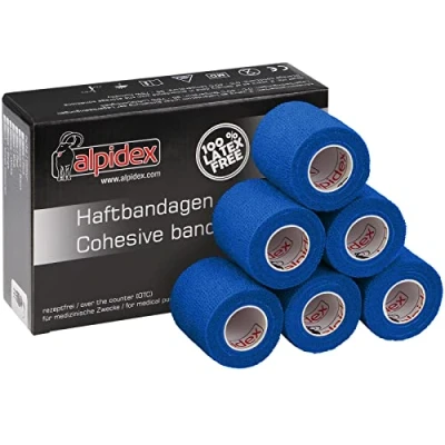 Immagine di ALPIDEX 6 Rotoli Benda Adesiva 5 cm x 4,5 m Molti Colori Bendaggio Coesivo Fasciatura Personi Animali Garza Elastica Autoadesivo Cavalli Cani Umani, Colore:blu