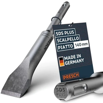 Immagine di Presch SDS plus Scalpello piatto Tagliente largo 20 mm, estremamente robusto e durevole per tutti i lavori di demolizione (lunghezza 140 mm) Acciaio ad alte prestazioni colpi potenti
