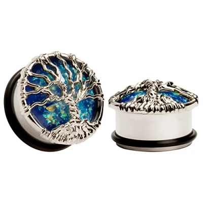 Immagine di KUBOOZ Blue Planet Silvery Tree Tappi per le orecchie Tunnel Calibri Gioielli Piercing barella