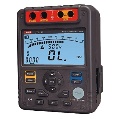 Immagine di UNI T UT513A Resistenza di Isolamento Tester 500V〜2500V 9999 Display PI/DAR Misure Confronto funzioni limite superiore e inferiore